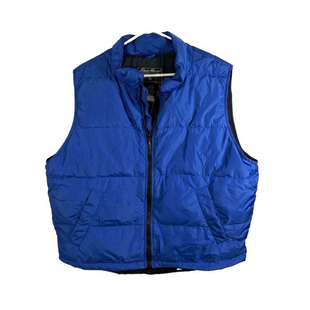 Eddie Bauer Goose Down Puffer Vest Men L Royal Blue Quilted Gorpcore READ